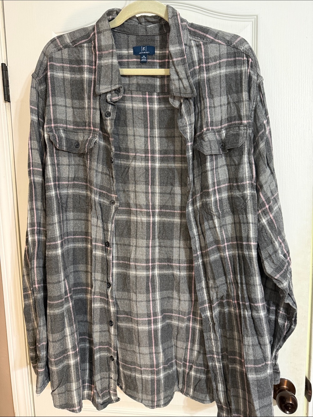 George Gray and Pink Plaid Men's Button-Down Shirt